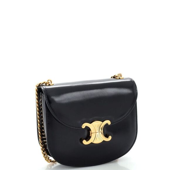 Celine Triomphe Besace Clea Chain Flap Bag Leather Black - Picture 2 of 8